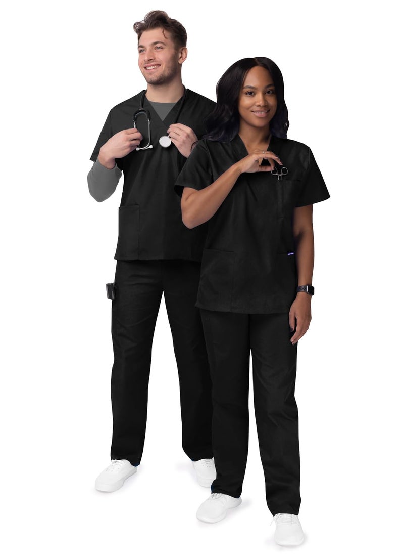 Sivvan Durable Unisex Scrubs Set - Classic V-Neck Scrub Top & Drawstring Scrub Pants For Men & Women, 5 Pockets - S8400 - Black - L - Image 4